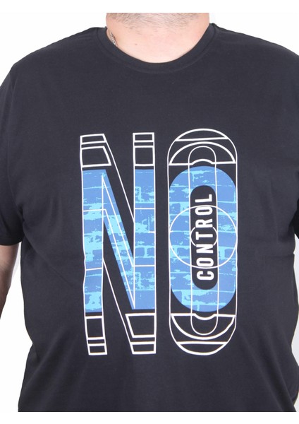 Erkek Büyük Beden Sıfır Yaka Tişört No Control 25172 Sıyah fiyatları