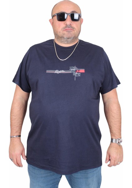 Erkek Büyük Beden Sıfır Yaka Tişört Un Beat En 25146 Lacıvert