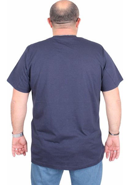 Erkek Büyük Beden Sıfır Yaka Tişört Un Beat En 25146 Lacıvert modelleri