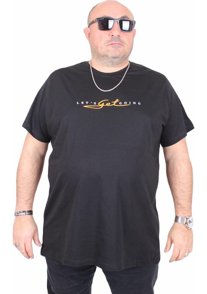 Erkek Büyük Beden Sıfır Yaka Tişört Lets Get Going 25175 Sıyah