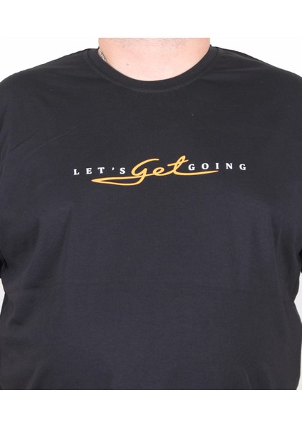 Erkek Büyük Beden Sıfır Yaka Tişört Lets Get Going 25175 Sıyah fiyatları
