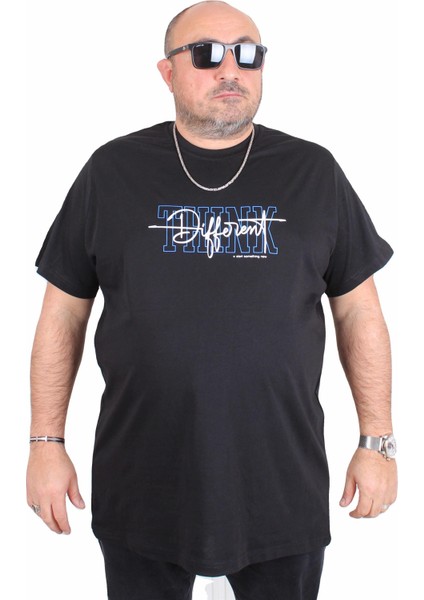 Erkek Büyük Beden Sıfır Yaka Tişört Different 25148 Sıyah