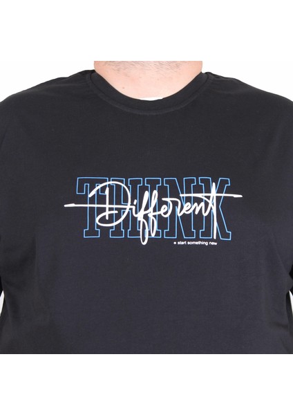 Erkek Büyük Beden Sıfır Yaka Tişört Different 25148 Sıyah fiyatları