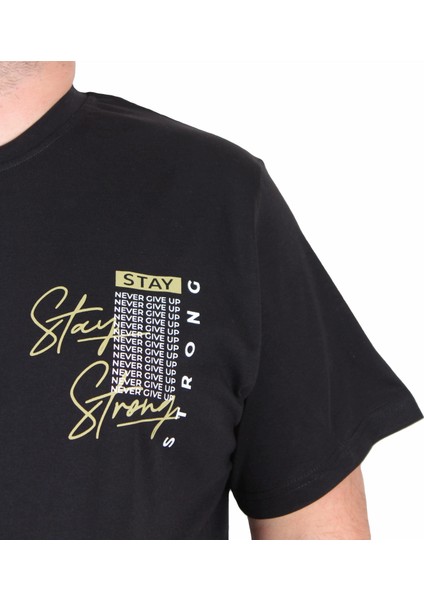 Erkek Büyük Beden Sıfır Yaka Tişört Stay Strong 25159 Sıyah fiyatları