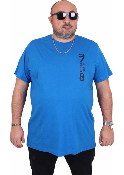 Erkek Büyük Beden Sıfır Yaka Tişört Stand Up 25158 Saks