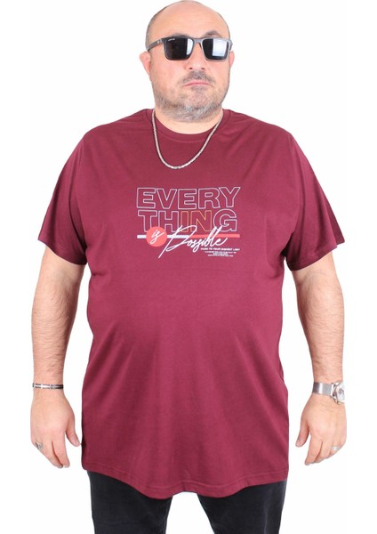 Erkek Büyük Beden Sıfır Yaka Tişört In Possible 25147 Murdum