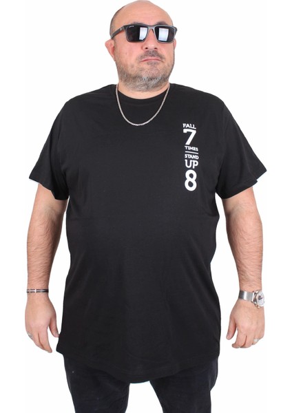 Erkek Büyük Beden Sıfır Yaka Tişört Stand Up 25158 Sıyah