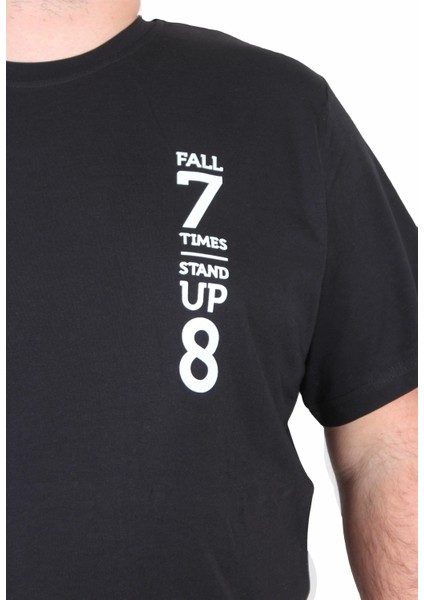 Erkek Büyük Beden Sıfır Yaka Tişört Stand Up 25158 Sıyah fiyatları