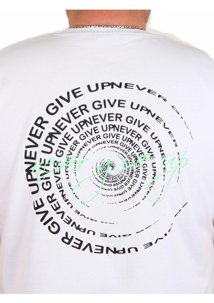 Erkek Büyük Beden Sıfır Yaka Tişört Never Give Up 25140 Beyaz fırsatları