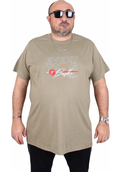 Erkek Büyük Beden Sıfır Yaka Tişört In Possible 25147 Hakı