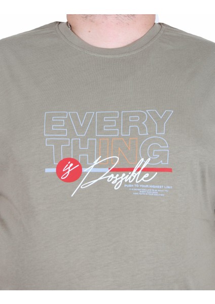 Erkek Büyük Beden Sıfır Yaka Tişört In Possible 25147 Hakı fiyatları