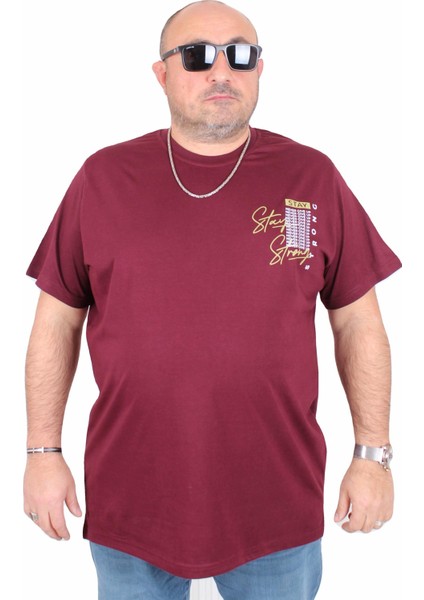 Erkek Büyük Beden Sıfır Yaka Tişört Stay Strong 25159 Murdum