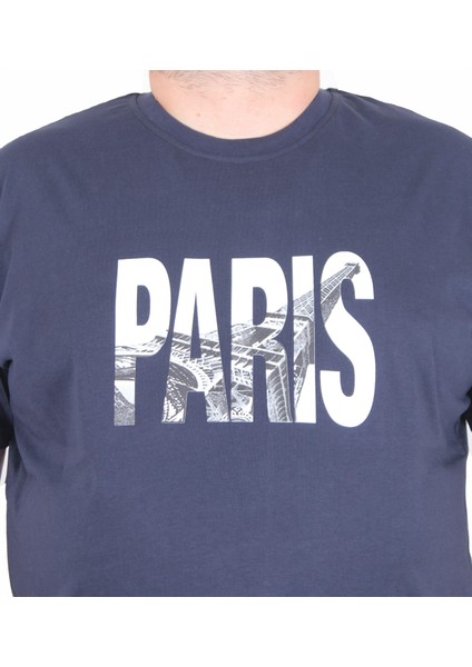 Erkek Büyük Beden Sıfır Yaka Tişört Paris 25179 Lacıvert fiyatları