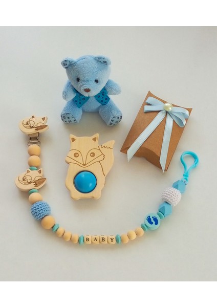 Hoşgeldin Bebek, Yenidoğan Erkek Bebek Isimli Emzik Askısı Hediye Seti fırsatları