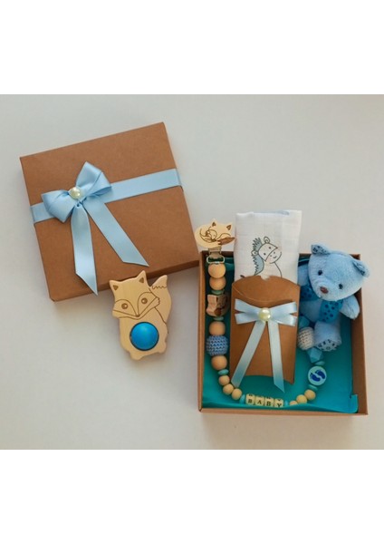 Hoşgeldin Bebek, Yenidoğan Erkek Bebek Isimli Emzik Askısı Hediye Seti indirimleri