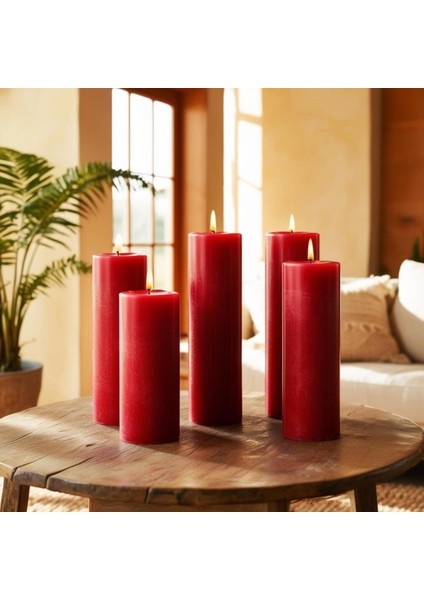 Soya Parafinli Kırmızı 1 Adet 160-170 Saat Yanış Süreli Çap:7 cm Boy:25 Silindir Blok Mum Kırmızı