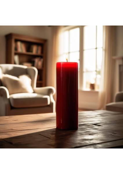 Soya Parafinli Kırmızı 1 Adet 160-170 Saat Yanış Süreli Çap:7 cm Boy:25 Silindir Blok Mum Kırmızı fırsatları