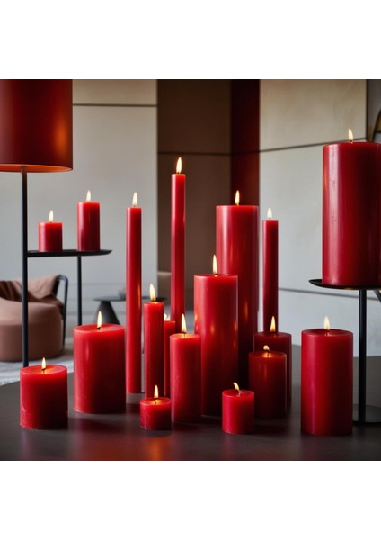 Soya Parafinli Kırmızı 1 Adet 160-170 Saat Yanış Süreli Çap:7 cm Boy:25 Silindir Blok Mum Kırmızı indirimleri