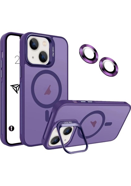 iPhone 12 Stantlı Kılıf Lens Korumalı Kılıf Mat Magsafe Özellikli Kılıf - Derin Mor