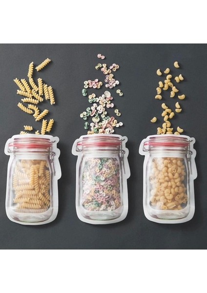 Kavanoz Görünümlü Kilitli Saklama Poşeti Çıtçıtlı ve Pratik Torba 5 Adet modelleri