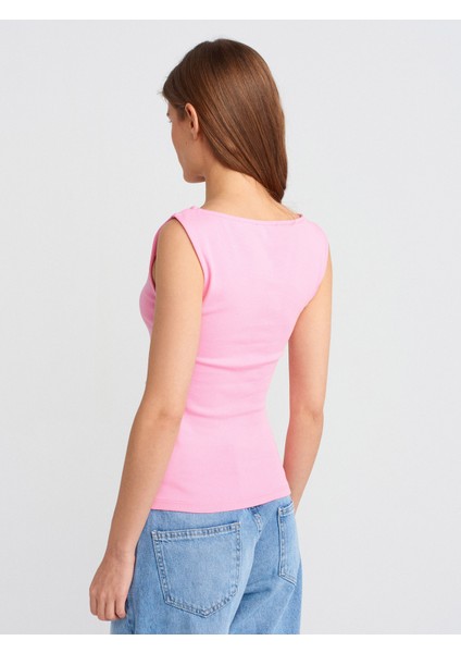 31589 Büzgülü Kayık Yaka Top-Pembe fiyatları