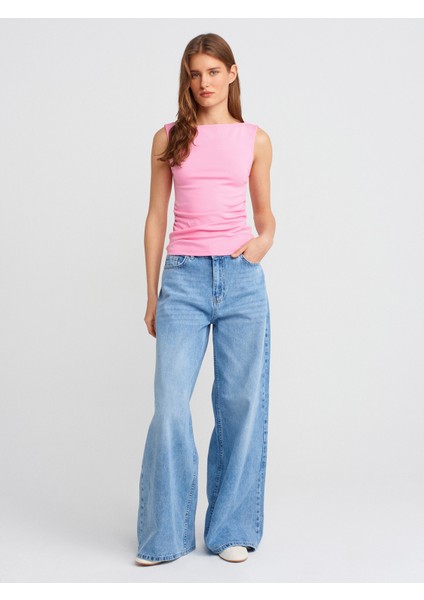 31589 Büzgülü Kayık Yaka Top-Pembe modelleri