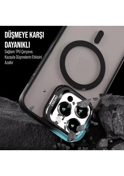 iPhone 14 Pro Max Kılıf Stantlı Kılıf Lens Korumalı Kılıf Mat Magsafe Özellikli Kılıf - Siyah