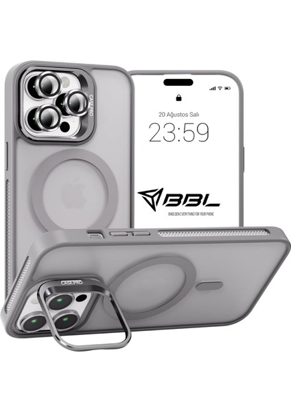 iPhone 13 Pro Max Stantlı Kılıf Lens Korumalı Kılıf Mat Magsafe Özellikli Kılıf - Gri