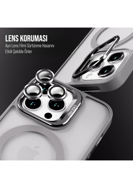 iPhone 13 Pro Max Stantlı Kılıf Lens Korumalı Kılıf Mat Magsafe Özellikli Kılıf - Gri