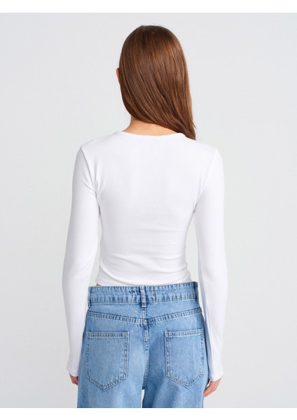 31442 Uzun Kollu Çıtçıt Düğmeli Top-Beyaz fiyatları