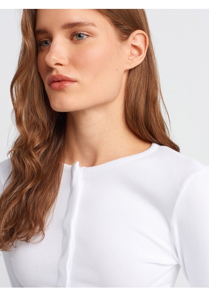 31442 Uzun Kollu Çıtçıt Düğmeli Top-Beyaz fırsatları