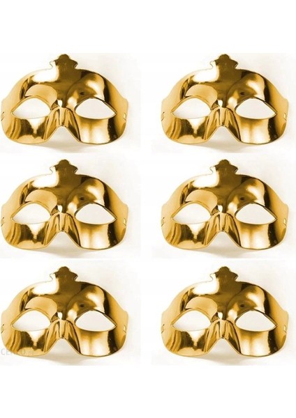 Altın Metalize Renk Düz Balo Parti Maskesi 6 Adet