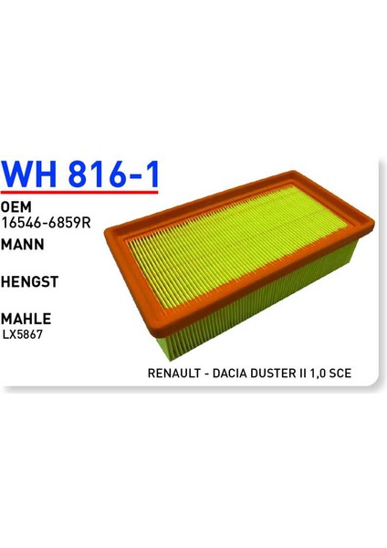 Wh816/1 Oem 16546-6859R Dacıa duster II 1,0 Sce Otomobil hava filtre air filter