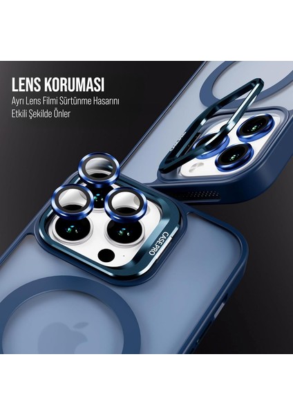 iPhone 13 Pro Max Stantlı Kılıf Lens Korumalı Kılıf Mat Magsafe Özellikli Kılıf - Lacivert