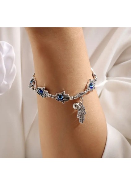 Hamsa El ve Nazar Boncuklu Şans Bilekliği