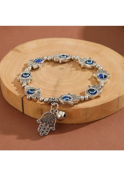 Hamsa El ve Nazar Boncuklu Şans Bilekliği
