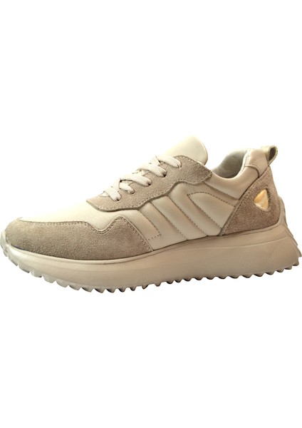 218.901-1 Deri Bej Bağlı Casual Kadın Sneaker Ayakkabı