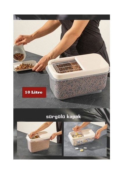 Oz cm ax Sürgülü Kapaklı 10 Lt Erzak Bakliyat Un Şeker Saklama Kabı modelleri