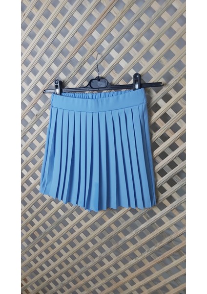 Şort Etek Pileli Mavi