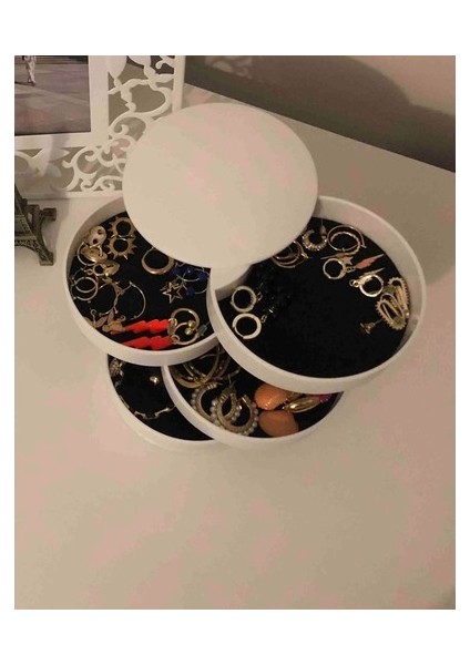 4 Katlı Dönebilen Silindir Takı ve Makyaj Organizer Kutusu modelleri