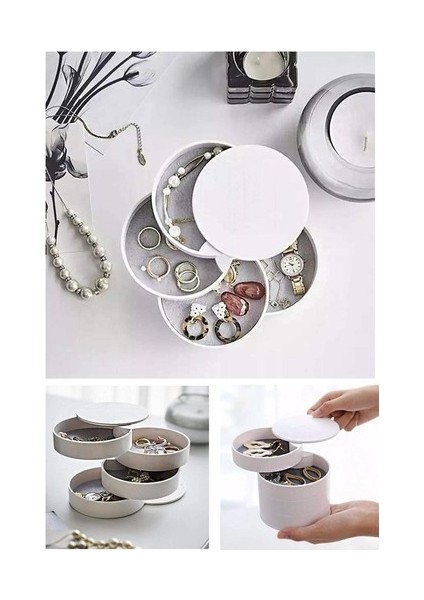 4 Katlı Dönebilen Silindir Takı ve Makyaj Organizer Kutusu modelleri