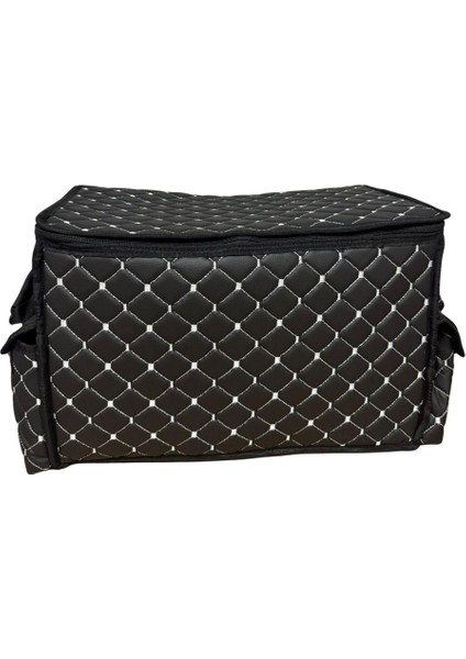 nissan Pulsar Deri Lüks Oto Araç Bagaj Toplayıcı Organizer Bagaj Çantası Siyah Beyaz Fs