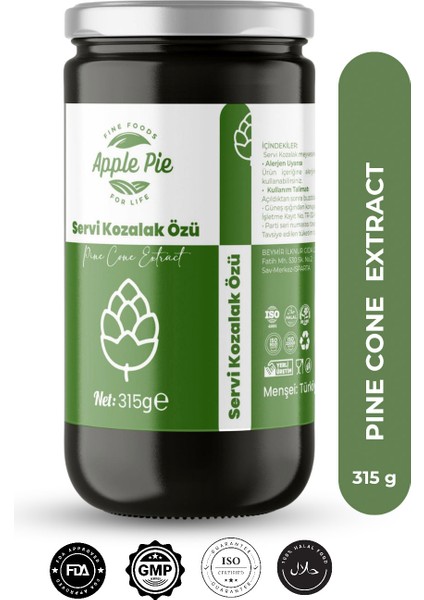 Applepiefoods Servi Kozalak Özü 315 gr , Yoğun Kıvam , Katkısız , Glutensiz , Vegan Ürün