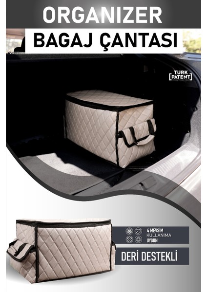 skoda Rapid Deri Lüks Oto Araç Bagaj Toplayıcı Organizer Bagaj Çantası Gri Fs