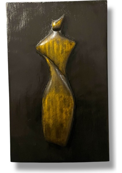 El Yapımı Ahşap Oyma Kadın Figürlü Dekoratif Tablo Modern Sanatsal Duvar Dekoru ve Tablo 22 x 35 cm