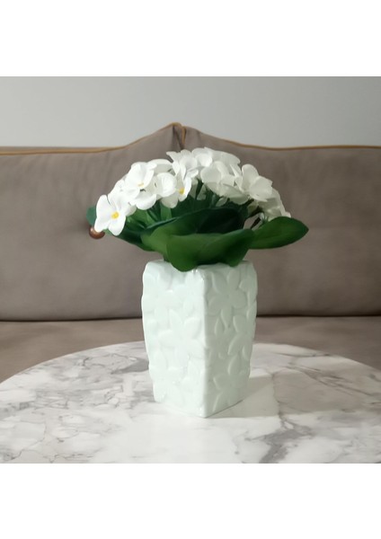Dahil,vazo Dahil,vazoda Çiçek,beyaz Yapay Çiçek,vazo Dekoratif Çiçekli Su Yeşili 7X7X17CM