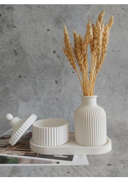 Beyaz Seramik Vazo ve Mumluk Seti - Modern ve Minimalist Dekorasyon