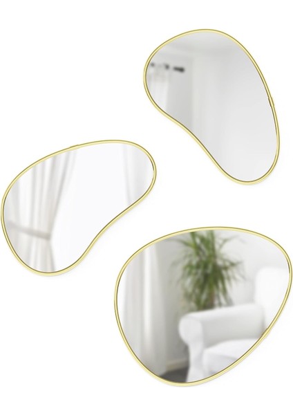 Uludagstore7 Hubba Pebble Duvar Montaj Aynaları, 3 Lü Set, Pirinç