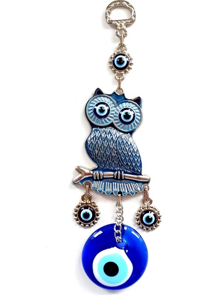 Uludagstore7 Boncuklu Baykuş Lacivert Mini Duvar Süsü