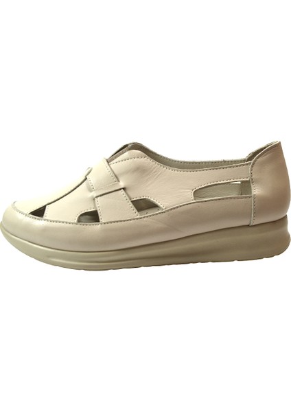 337 Hakiki Deri Bej Ortopedik Kadın Anne Ayakkabı